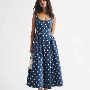 Abercrombie & Fitch Navy Blue Polka Dot Midi Dress
